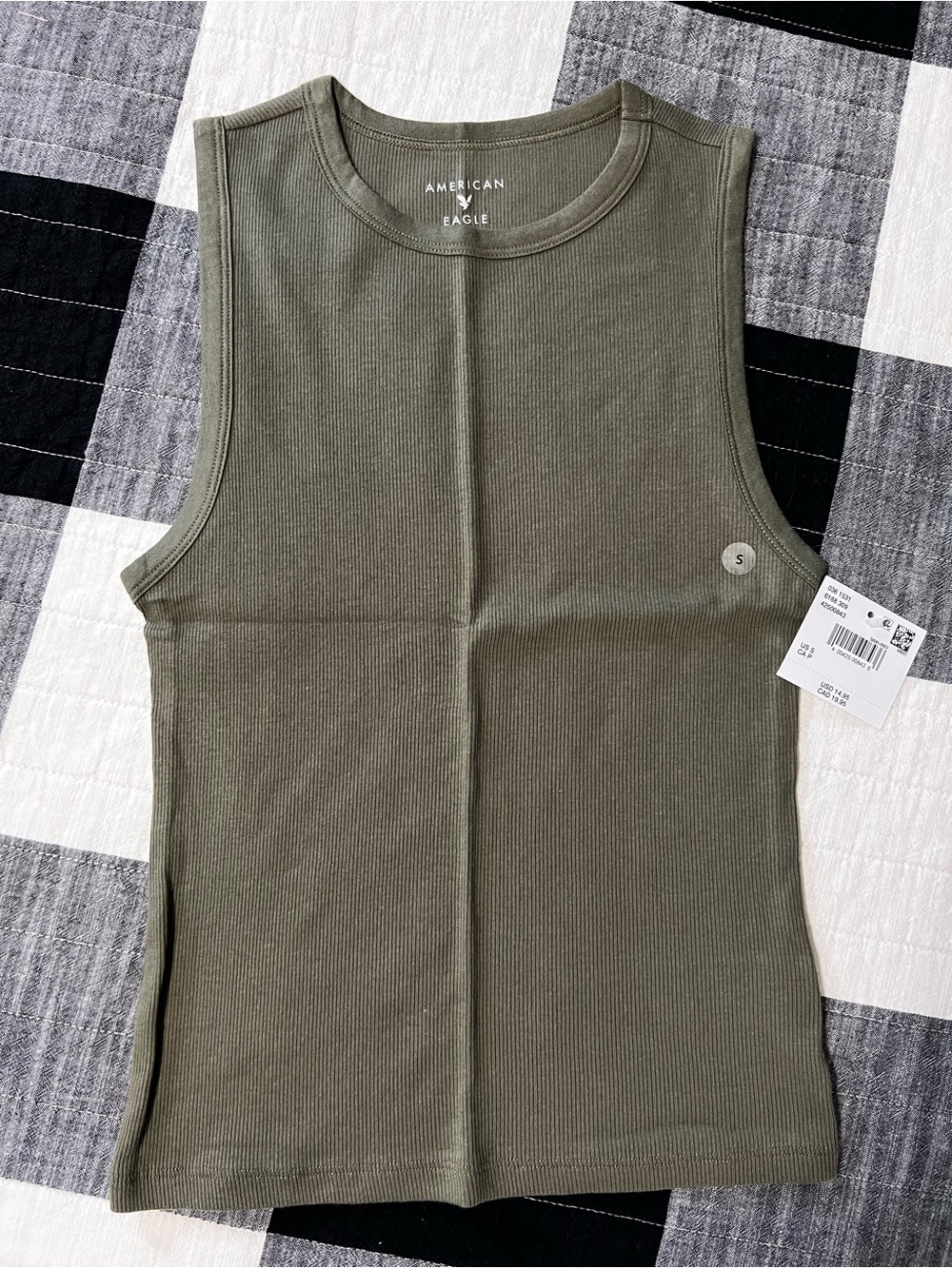 American Eagle Olive Ribbed Crew Tank